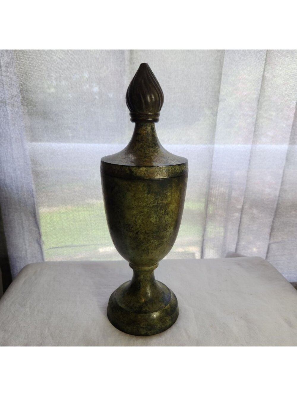 Vintage Bronze Neoclassical Style Lidded Urn With Verdigris Patina 12" Height De